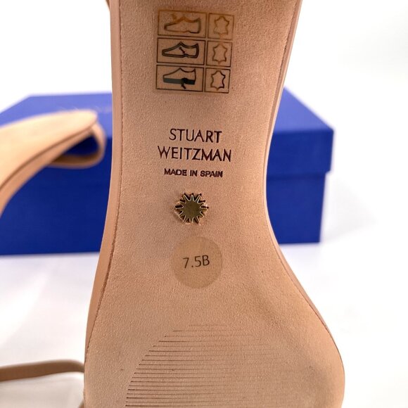 Stuart Weitzman NudistCurve 35 Sandal Size 7.5 B Adobe Patent Leather Square Toe - Picture 14 of 15